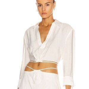 Jonathan Simkhai Mazzy Solid Strap Detail Crop Shirt small